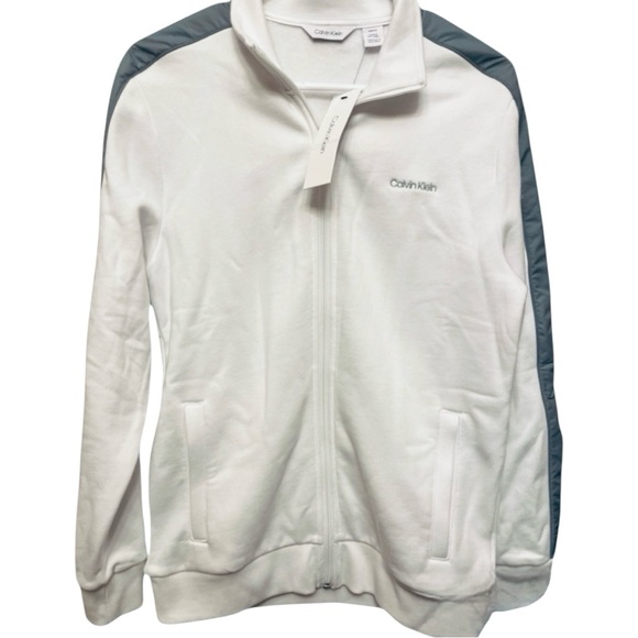 Calvin Klein Zip Up Jacket SM calvin klein ZipUp w/ Front Pockets WHITE & Gray - Picture 1 of 12